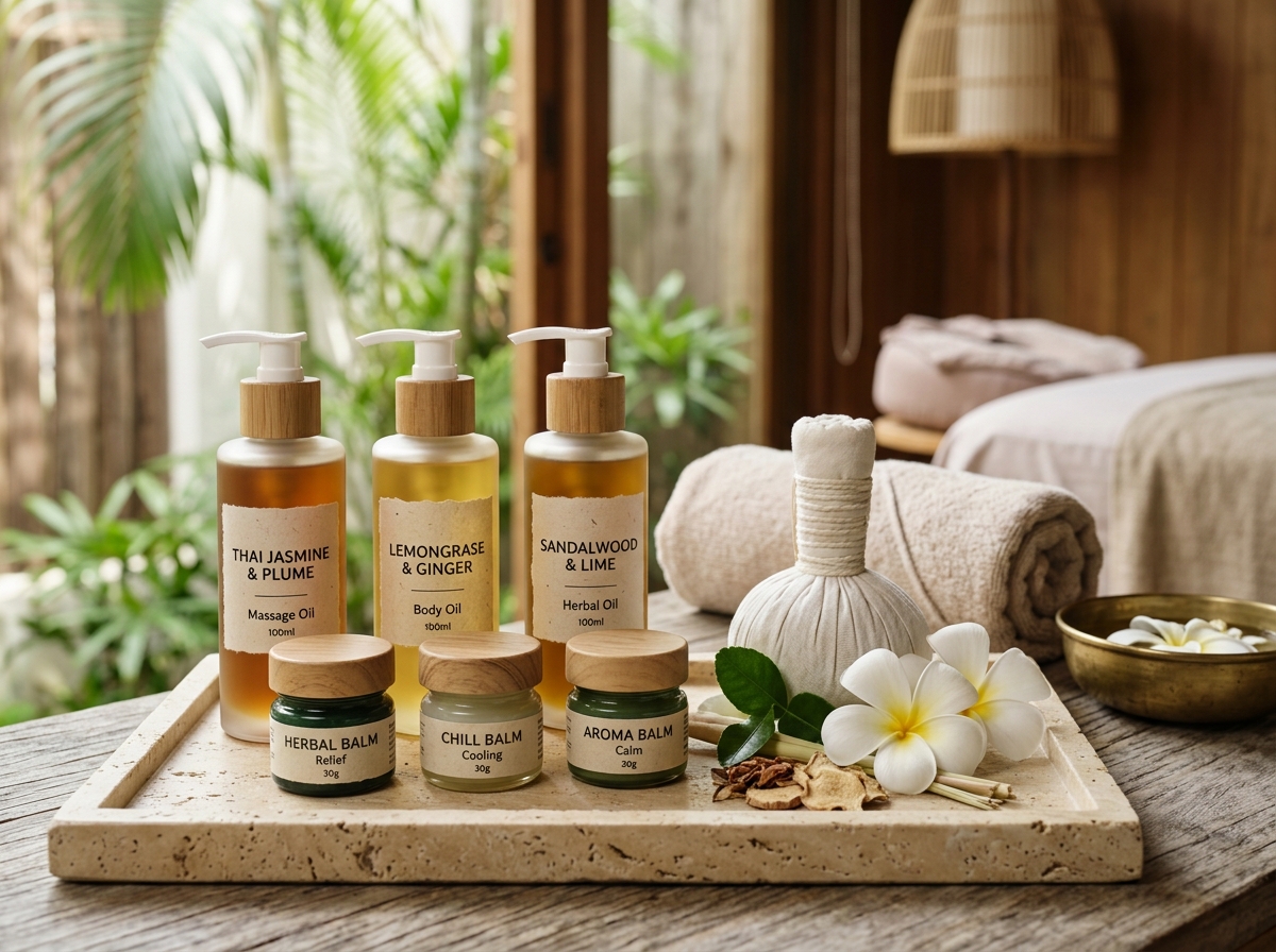 Thai Herbal Massage Oils & Balms - น้ำมันนวดและบาล์มอโรมาสมุนไพร