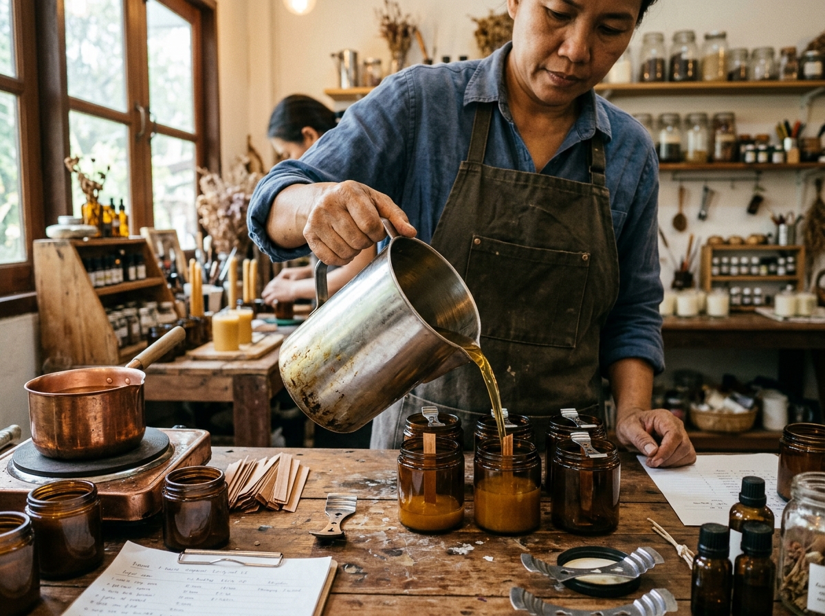 ขั้นตอนที่ 4: เทเทียนไขถั่วเหลืองด้วยมือ