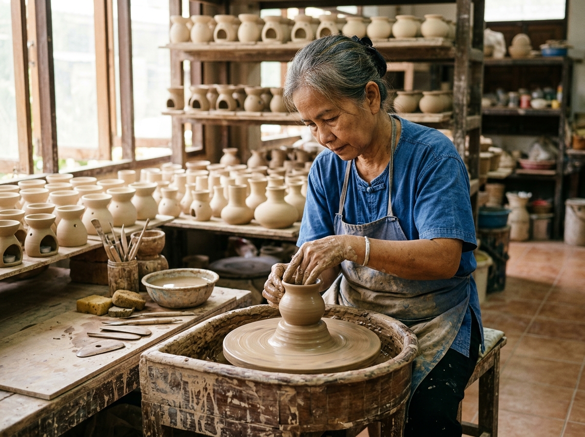 ขั้นตอนที่ 5: เครื่องปั้นดินเผานนทบุรีขึ้นรูปมือ